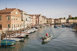 Historic Prints: View of canal with fisherman in boat
