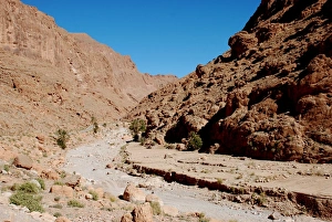 Moroccan Prints: View of canyon with dry riverbed, Todgha Gorge, High Atlas Mountains, Morocco, February