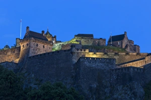 Historic Prints: View of castle on volcanic plug illuminated at night