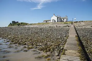 View of causeway and 18th century public house near coast, The Ship Inn, Piel Channel, Piel Island, Islands of Furness