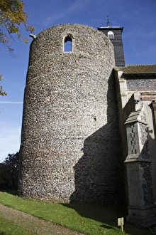 Saint Marys Prints: View of church with Norman round-tower, largest Norman round-tower in country, St