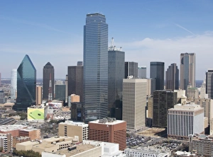 Town Prints: View of city centre with skyscrapers, Texas, U. S. A. March