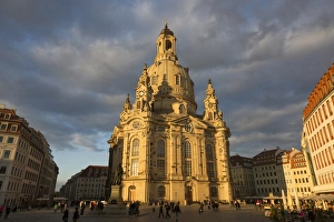 Religions Prints: View of city church in late evening sunlight