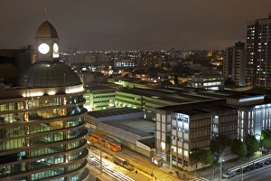 Sub Tropical Prints: View of city at night, Curitiba, Parana, Brazil