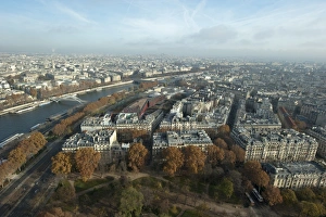Cities Prints: View over city and river, viewed from Eiffel Tower, River Seine, Paris, France, November