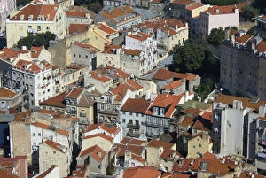 Iberia Prints: View across city rooftops from castle, Lisbon, Portugal, October