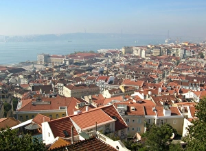 Iberia Prints: View across city rooftops from castle towards river