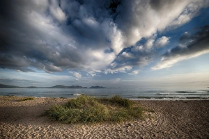 Sea Shores Prints: View of clouds over coastline and sand dunes, Newborough, Anglesey, Wales, August