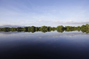 Swamps Prints: View across coastal bay to mangrove swamp habitat, Tela Bay, Atlantida, Honduras, August
