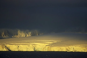 Stormclouds Prints: View of coastal glacier terminus and storm clouds