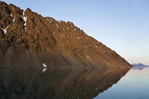 North Polar Prints: View of coastal mountains in fjord at dusk, Krossfjorden, Spitsbergen, Svalbard, August