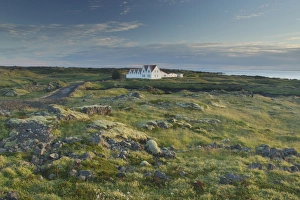 Housing Prints: View of coastal tundra and buildings, Hafnarfjordur, Iceland, August