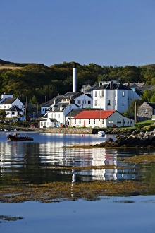 View of coastal village, Jura Hotel, Jura Distillery, Lodge, Cooperage, Jura Stores and Jura Hall, Craighouse