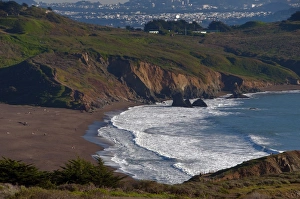 Californian Prints: View of coastline and bay, Marin Headlands