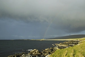 Ruined Prints: View of coastline and rainbow over abandoned croft
