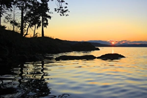 Strait Prints: View of coastline at sunset, Mayne Island