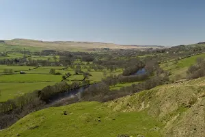 Durham Prints: View of countryside and river, looking up Teesdale Valley from Eggleston towards Middleton