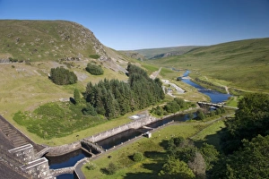 Supply Prints: View of dam overflow, Claerwen Reservoir, Elan Valley, Powys, Wales, July