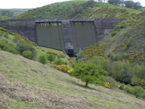 Reservoirs Prints: View of dam on river, Meldon Dam