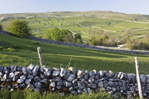 Hillsides Prints: View of drystone walls, village and hillside