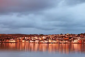 Rains Prints: View across estuary at high tide towards town