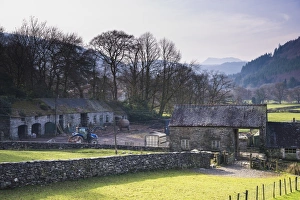 Farmyards Prints: View of farm buildings and farmyard