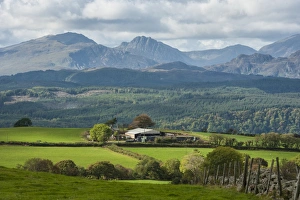 Cymru Prints: View of farmland and farm buildings