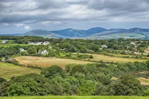 Landscape Prints: View across farmland towards mountain
