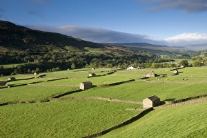 Dry Stone Prints: View of farmland in valley, with stone barns