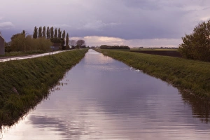 Drain Prints: View of fenland drain at sunset
