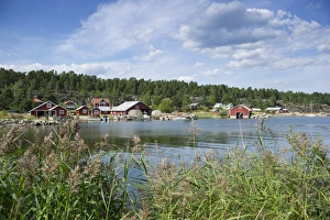 Norrland Prints: View of fishing village with boathouses