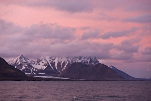 North Polar Prints: View of fjord coastline and mountains at sunset, Hornsund, Spitsbergen, Svalbard, August