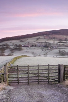 Dry Stone Prints: View of frosty gate, drystone walls