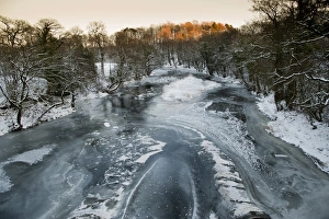 Wintery Prints: View of frozen river habitat, River Hodder
