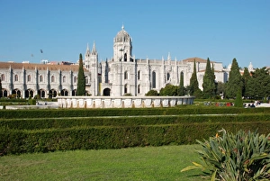 Monasteries Prints: View of gardens outside late-Gothic Monastery