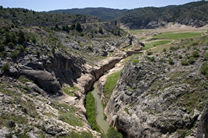 Castilla La Mancha Prints: View of gorge and river outlet, Ayna, Albacete, Castilla La Mancha, Spain, may