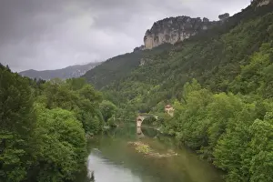 Ruined Prints: View of Gorges du Tarn with River Tarn and ruined bridge of la Muse