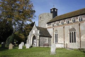 Saint Marys Prints: View of graveyard and church with Norman round-tower