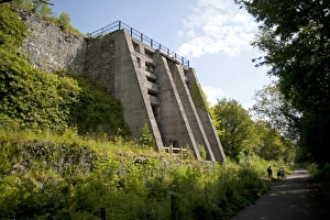 View of habitat regeneration in former limestone quarry, Millers Dale Quarry, Derbyshire Wildlife Trust Reserve