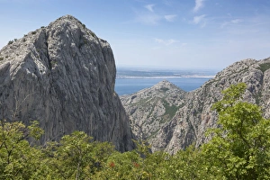 View of karst canyon and coastline, Paklenica N. P. Dalmatia, Croatia, July
