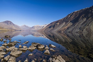 View of lake in over-deepened glacial valley, deepest lake in England at 79 metres (258 feet), Wastwater
