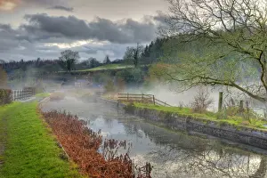 Mists Prints: View of mist over canal aquaduct at dusk