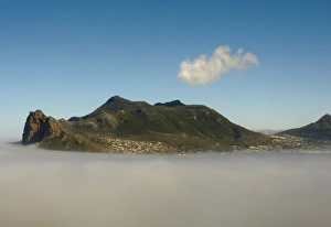 Cape Prints: View of mist shrouded coastal mountain