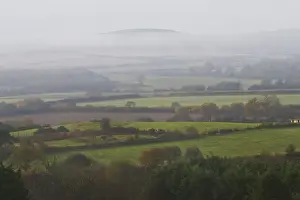 Distance Prints: View of misty countryside, with mixed pasture and arable fields