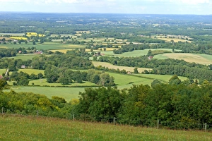 South Downs Prints: View of mixed farmland with hedgerows and scattered woodland