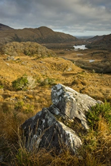 : View over moorland towards lake and mountains