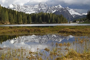 Lakeside Prints: View of mountain lake habitat, Lago di Misurina