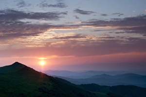 Eastern Europe Prints: View of mountain landscape at sunset