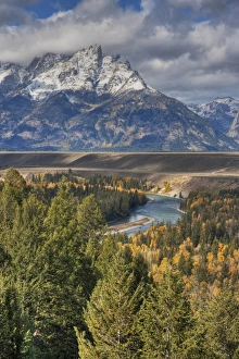 Colour Prints: View of mountain range and forested river valley