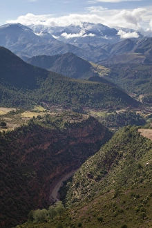 Moroccan Prints: View of mountains and river gorge, High Atlas, Morocco. may